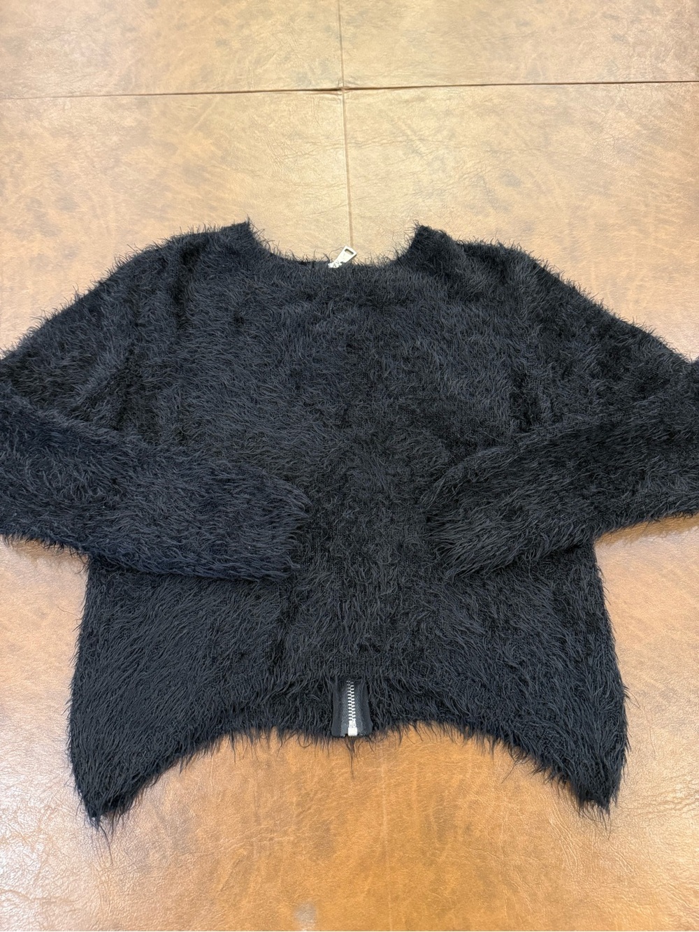 Kid’s Black Fuzzy Crewneck Sweater, Size 10/12, Layering Girls Winter